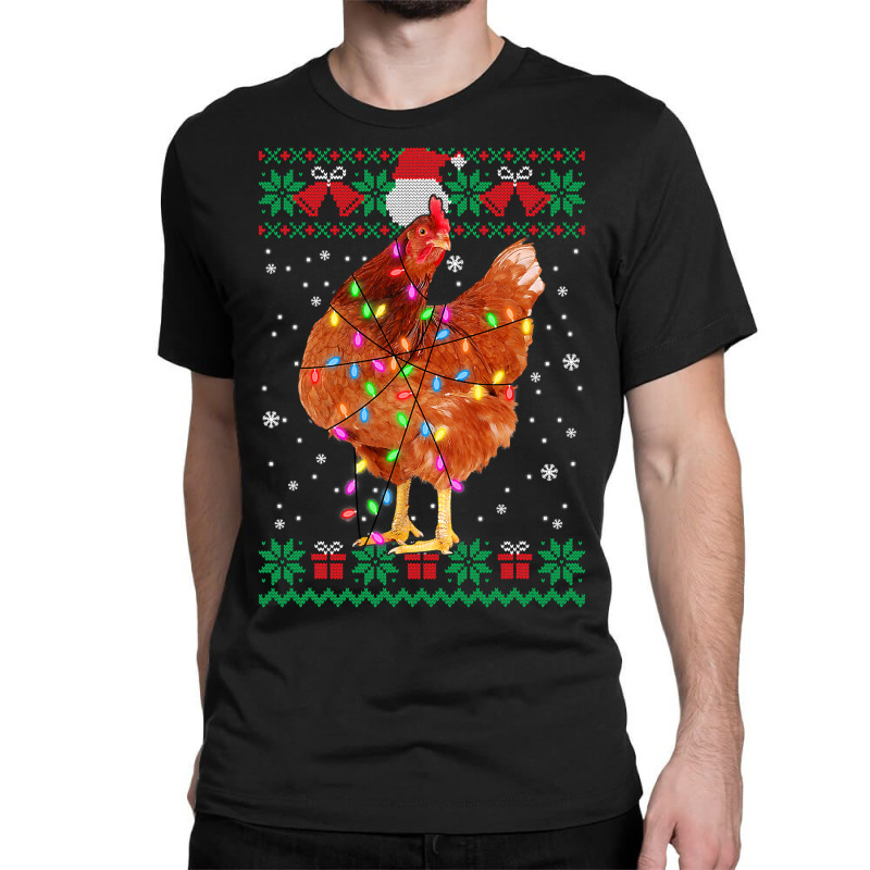 Chicken Cock Christmas Sweater Lights Santa Hat Xmas 160 Hen Chick Classic T-shirt by offensejuggler | Artistshot