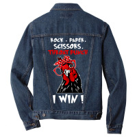 Chicken Cock Rock Paper Scissors Throat Punch I Win Chicken Funny 61 H Men Denim Jacket | Artistshot