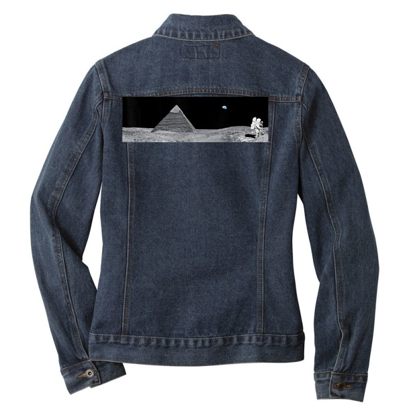 Pyramid On The Moon Conspiracy Ancient Alien Ladies Denim Jacket by phamkhao | Artistshot