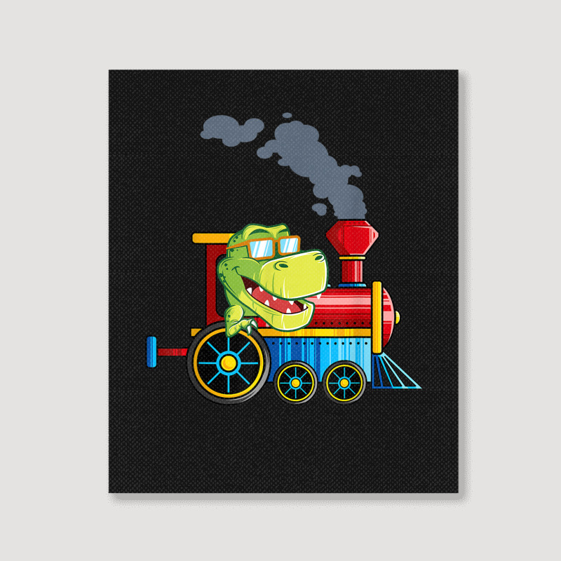 Funny Dinosaur Riding A Train Tyrannosaurus Dino Boys Girls Portrait Canvas Print | Artistshot