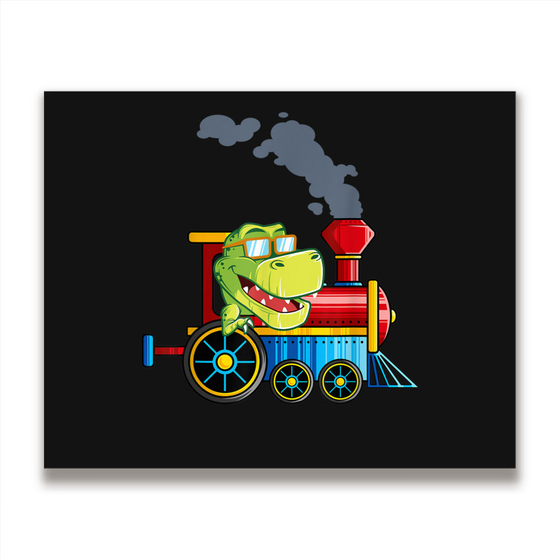 Funny Dinosaur Riding A Train Tyrannosaurus Dino Boys Girls Metal Print Horizontal | Artistshot