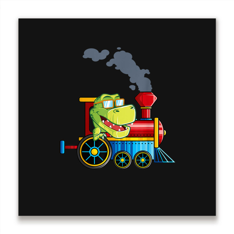 Funny Dinosaur Riding A Train Tyrannosaurus Dino Boys Girls Metal Print Square | Artistshot