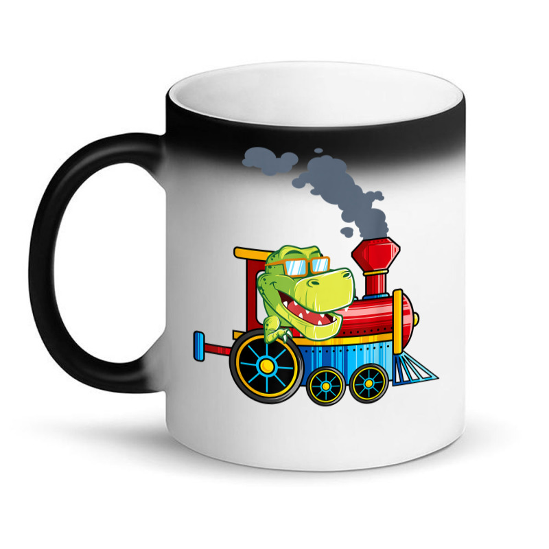 Funny Dinosaur Riding A Train Tyrannosaurus Dino Boys Girls Magic Mug | Artistshot