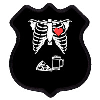 Dad Skeleton Halloween Beer Pizza Pregnancy Couple Men Shield Patch | Artistshot