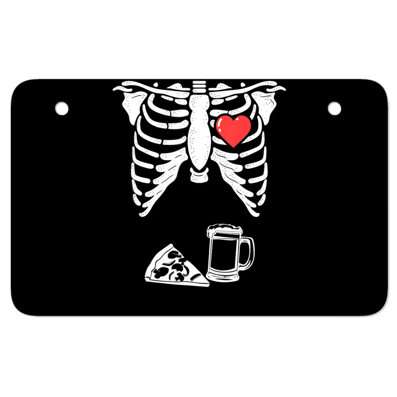 Dad Skeleton Halloween Beer Pizza Pregnancy Couple Men Atv License Plate | Artistshot