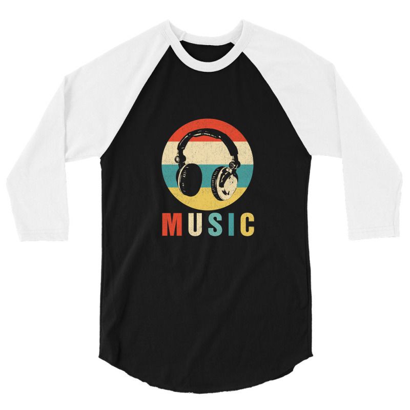 Music Lover Producer Dj Musician Funny Retro Headphones Headphones Dj  3/4 Sleeve Shirt by JolenePender | Artistshot