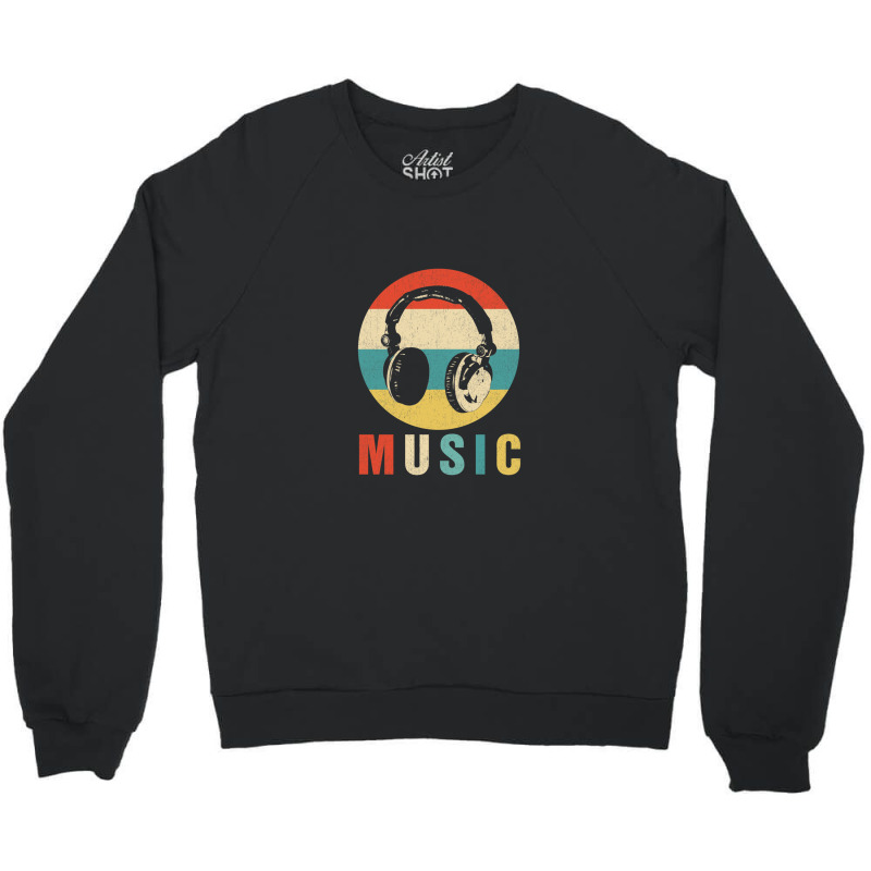 Music Lover Producer Dj Musician Funny Retro Headphones Headphones Dj  Crewneck Sweatshirt by JolenePender | Artistshot