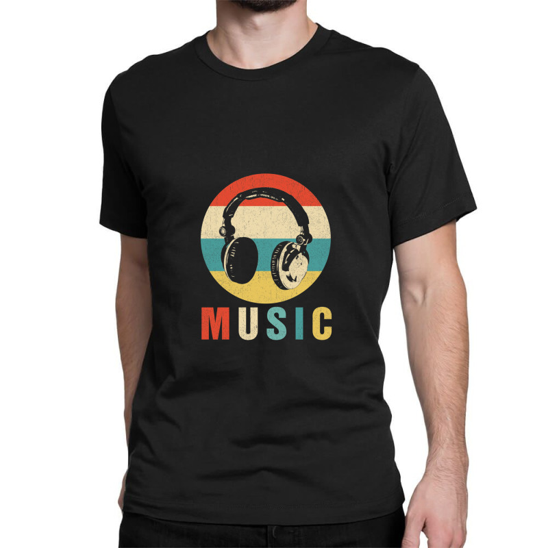 Music Lover Producer Dj Musician Funny Retro Headphones Headphones Dj  Classic T-shirt by JolenePender | Artistshot