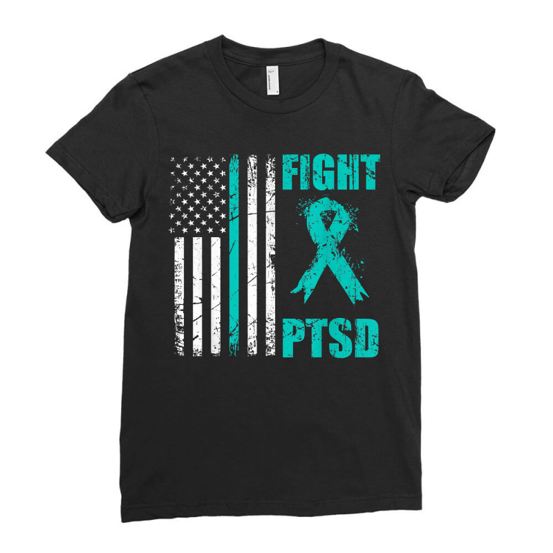 Mens Fight Ptsd Awareness American Flag Veteran Support Ladies Fitted T-Shirt by RomanMikolyants | Artistshot