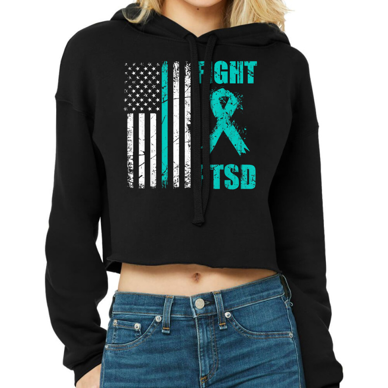 Mens Fight Ptsd Awareness American Flag Veteran Support Cropped Hoodie by RomanMikolyants | Artistshot