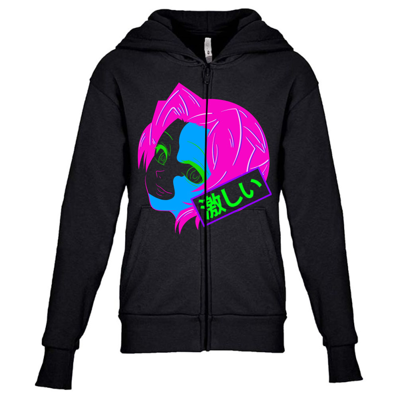 Anime Girl Wild With Kanji Characters Youth Zipper Hoodie by Oreilly Ulrich | Artistshot