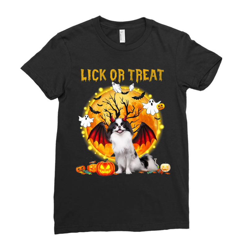 Scary Japanese Chin Dog Witch Hat Halloween Lick Or Treat Premium T Sh Ladies Fitted T-Shirt by cm-arts | Artistshot