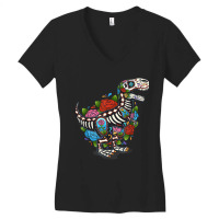 T Rex Dino Sugar Skull Mexico Calavera Dia De Los Muertos Tshirt Women's V-neck T-shirt | Artistshot