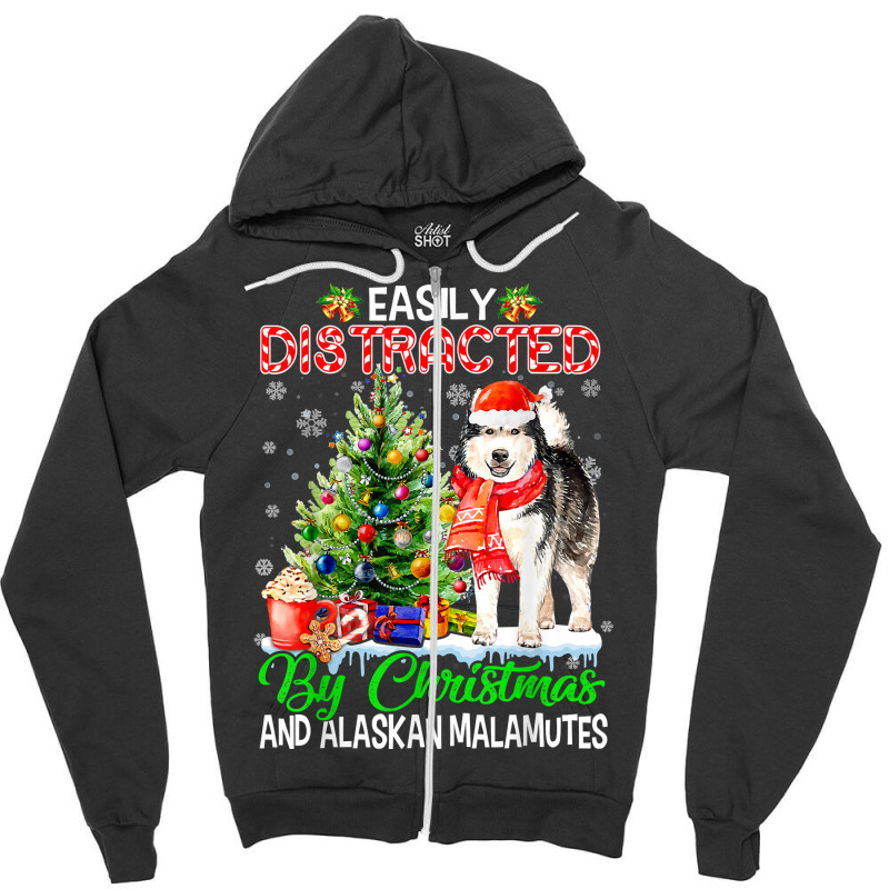 Easily Distracted By Christmas & Alaskan Malamutes Santa T Shirt Zipper Hoodie | Artistshot