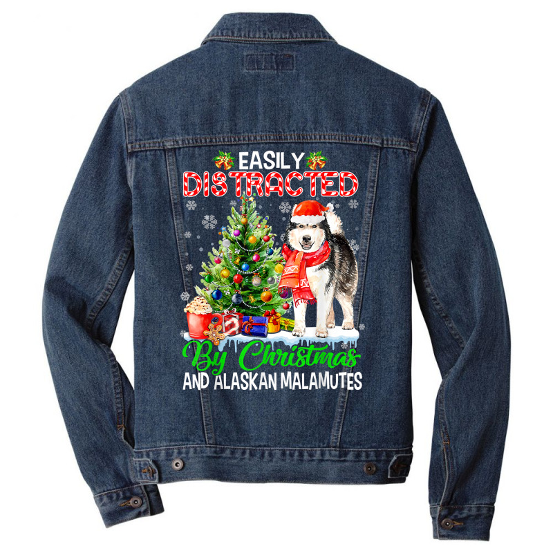 Easily Distracted By Christmas & Alaskan Malamutes Santa T Shirt Men Denim Jacket | Artistshot