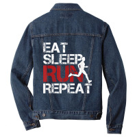 Eat Sleep Run Repeat Track Field Running Men Denim Jacket | Artistshot