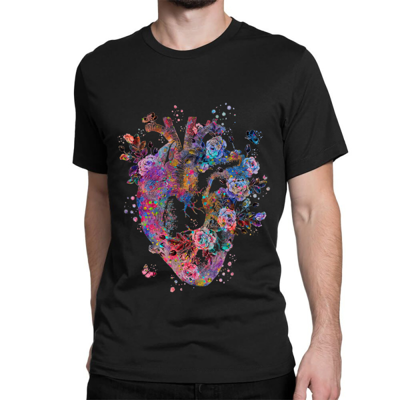 Floral Anatomical Human Heart Graphic Cardiologist Gift Classic T-shirt by LilyWillis | Artistshot