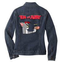 Tom And Jerry Devil And Angel Humor Poster Ladies Denim Jacket | Artistshot