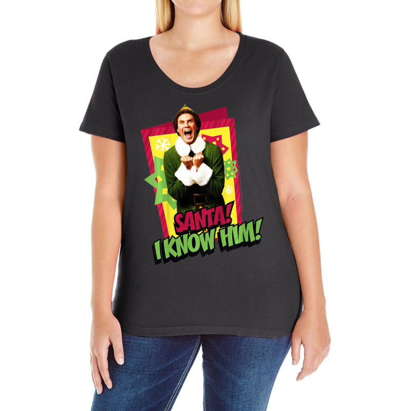 Kids Elf Buddy I Know Santa Bold Text Poster Ladies Curvy T-Shirt by cm-arts | Artistshot