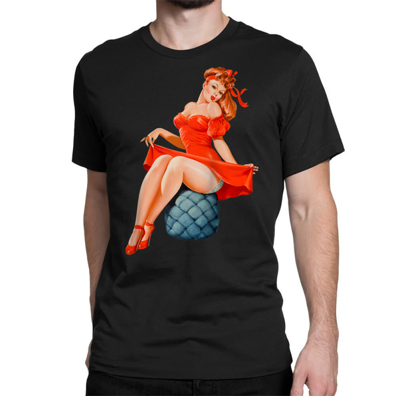 Retro Pin Up Girl Lingerie Red Dress Classic Sexy Pinup Girl Raglan Ba Classic T-shirt by cm-arts | Artistshot