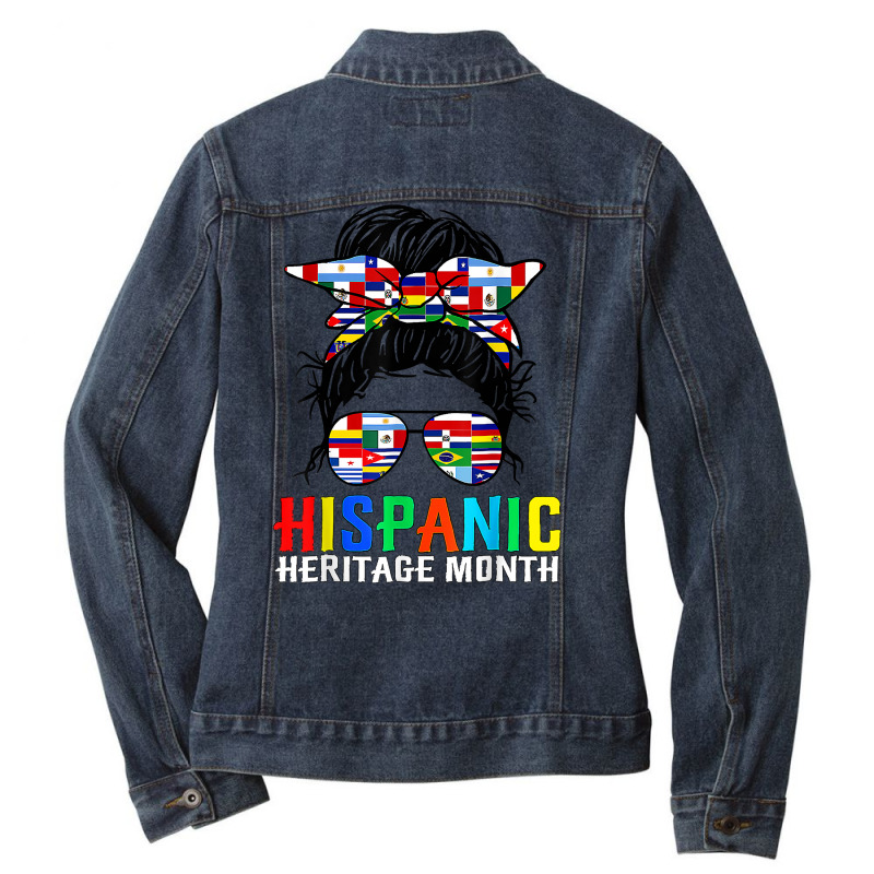 National Hispanic Heritage Month Latin Flags Messy Bun T Shirt Ladies Denim Jacket by cm-arts | Artistshot