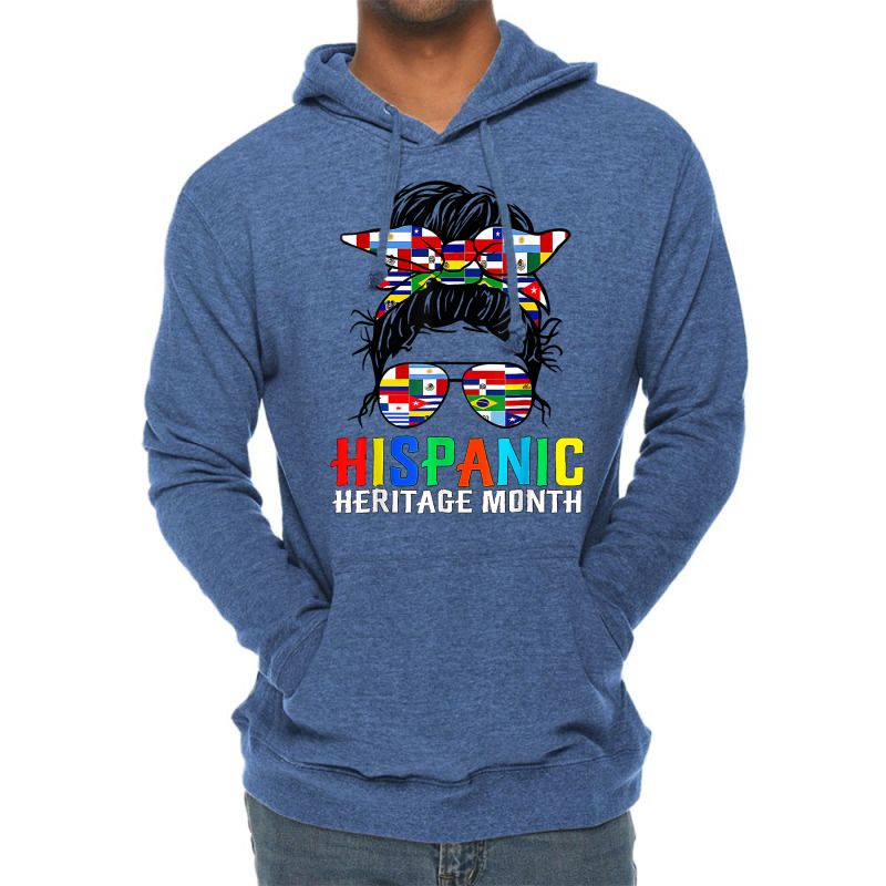 National Hispanic Heritage Month Latin Flags Messy Bun T Shirt Lightweight Hoodie by cm-arts | Artistshot