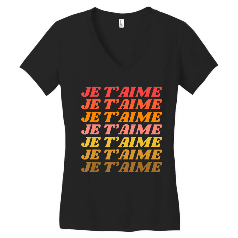 Je T'aime Retro I Love You French Language Typography Women's V-Neck T-Shirt by cm-arts | Artistshot