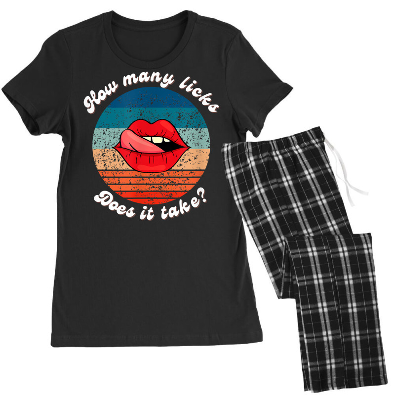 Funny Lips How Many Licks Does It Take Retro Vintage T Shirt Women's Pajamas Set by cm-arts | Artistshot