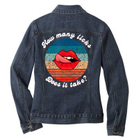 Funny Lips How Many Licks Does It Take Retro Vintage T Shirt Ladies Denim Jacket | Artistshot