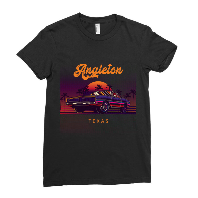 Angleton Texas Retro Vintage 80s 90s Muscle Cars Retrowave Aesthetic Ladies Fitted T-Shirt by pancakespienova | Artistshot