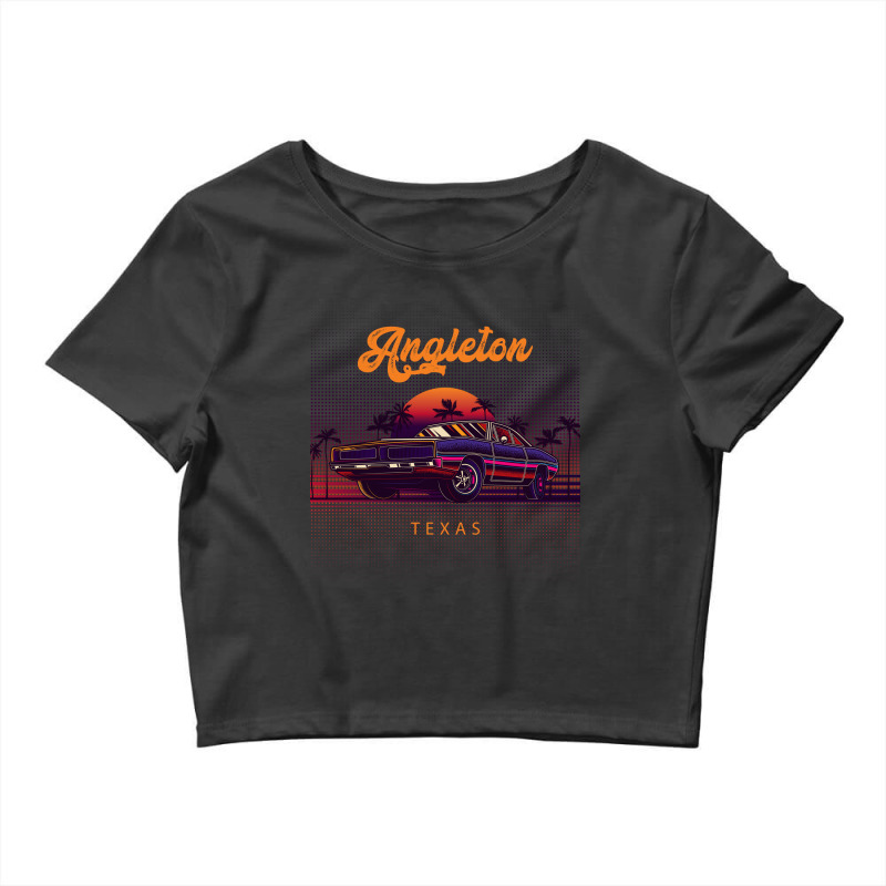 Angleton Texas Retro Vintage 80s 90s Muscle Cars Retrowave Aesthetic Crop Top by pancakespienova | Artistshot