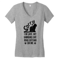 I'm Late My Bambino Cat Was Sitting On Me Funny Cat Lover T Shirt Women's V-neck T-shirt | Artistshot