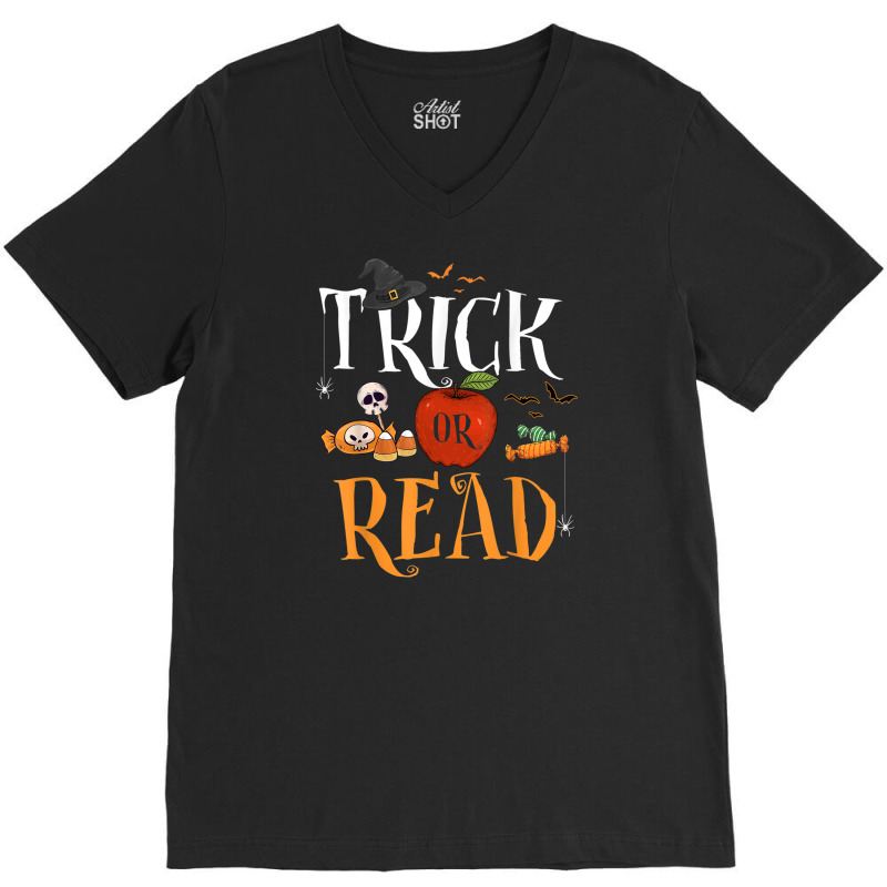 Funny Tricks Or Read Librarian Halloween Costume Book Lover T Shirt V-neck Tee | Artistshot