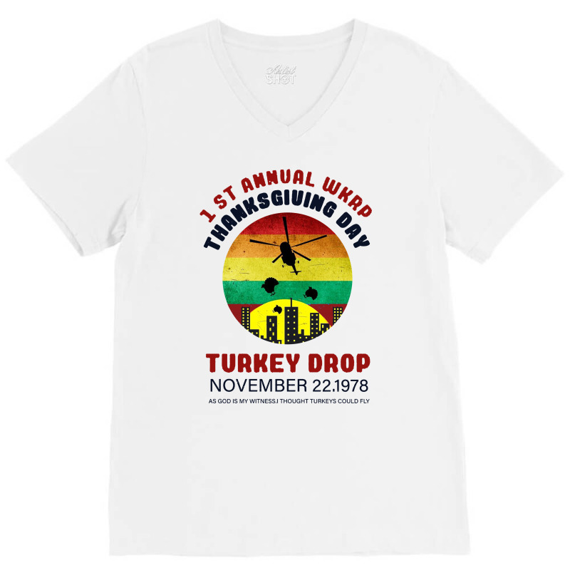 First Anuual  Wkrp Thanksgiving Day Turkey Drop V-neck Tee | Artistshot