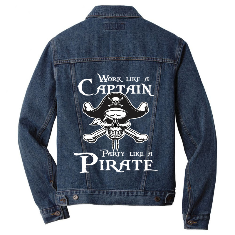 Work Like A Captain, Party Like A Pirate Classic Graphic Men Denim Jacket by cm-arts | Artistshot