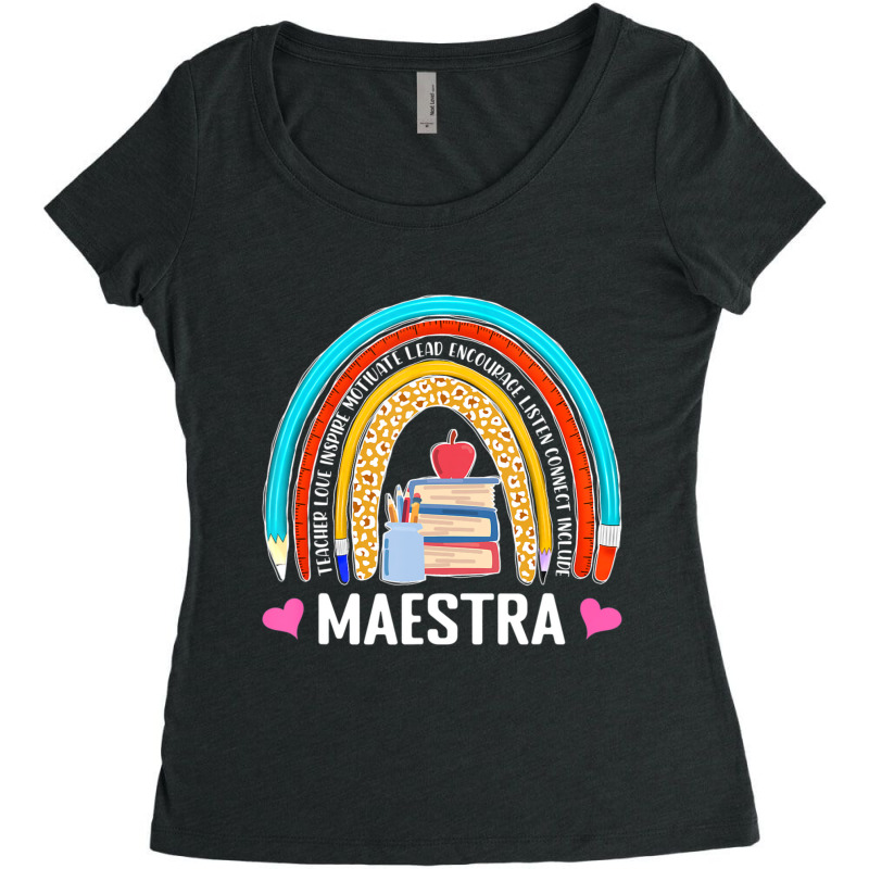 Maestra Boho Rainbow Leopard Spanish Bilingual Teacher Women's Triblend Scoop T-shirt by cm-arts | Artistshot