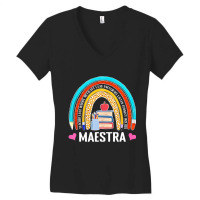 Maestra Boho Rainbow Leopard Spanish Bilingual Teacher Women's V-neck T-shirt | Artistshot