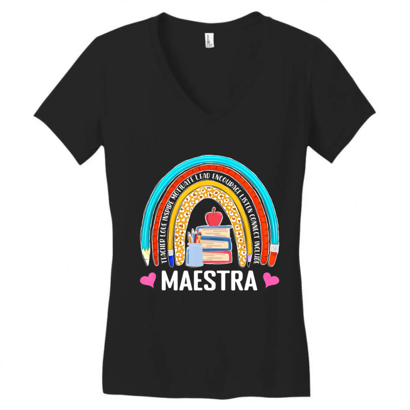 Maestra Boho Rainbow Leopard Spanish Bilingual Teacher Women's V-Neck T-Shirt by cm-arts | Artistshot