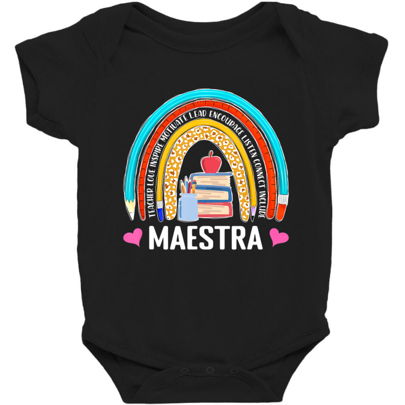 Maestra Boho Rainbow Leopard Spanish Bilingual Teacher Baby Bodysuit by cm-arts | Artistshot