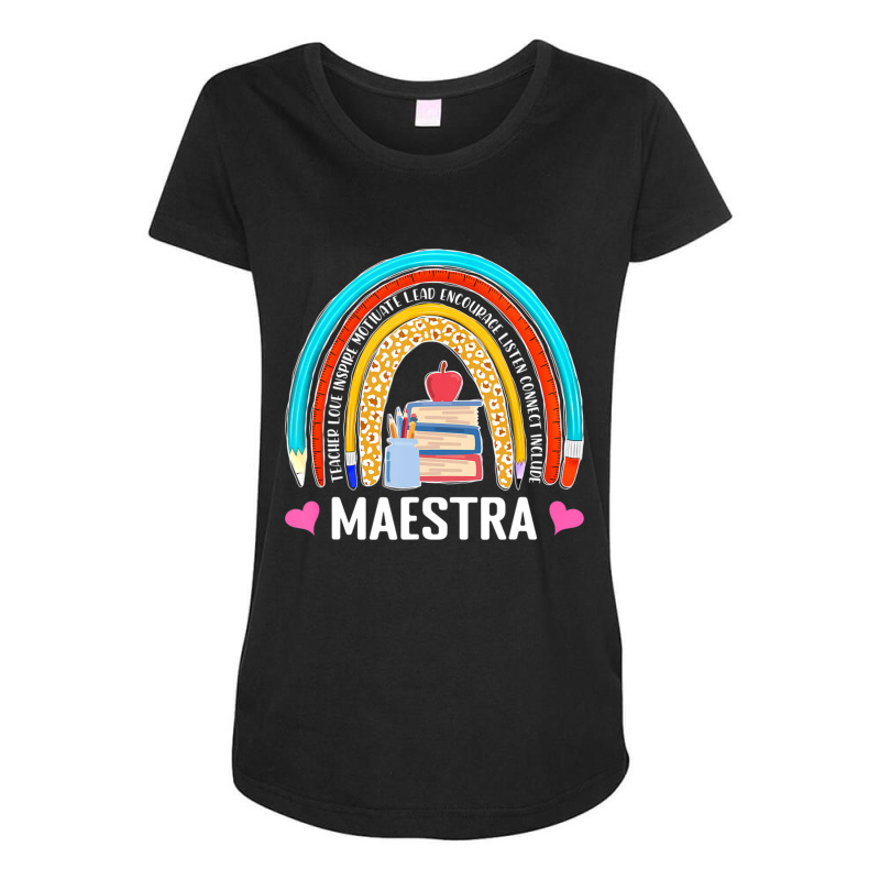 Maestra Boho Rainbow Leopard Spanish Bilingual Teacher Maternity Scoop Neck T-shirt by cm-arts | Artistshot