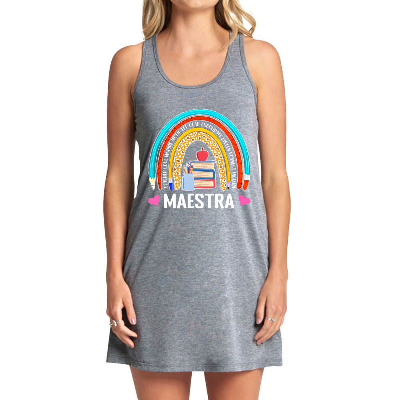 Maestra Boho Rainbow Leopard Spanish Bilingual Teacher Tank Dress by cm-arts | Artistshot