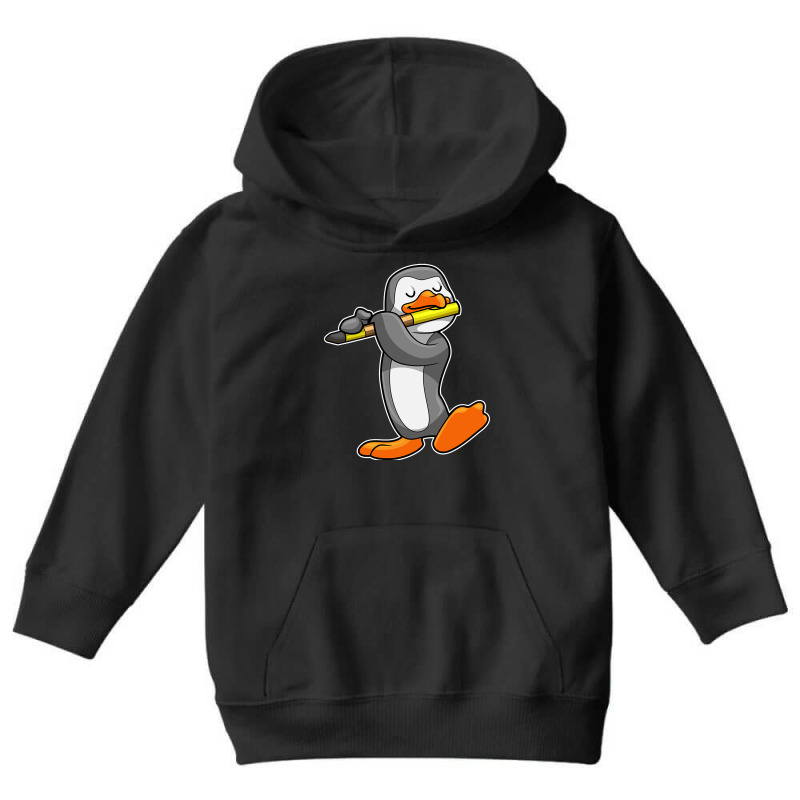 Penguin At Music With Flute Youth Hoodie by macklinsampson | Artistshot