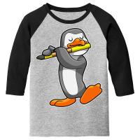 Penguin At Music With Flute Youth 3/4 Sleeve | Artistshot