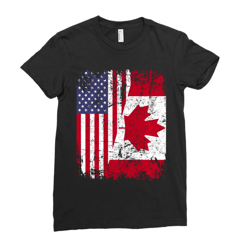 Canadian Roots Half American Flag Canada Ladies Fitted T-Shirt by behindcedar22 | Artistshot