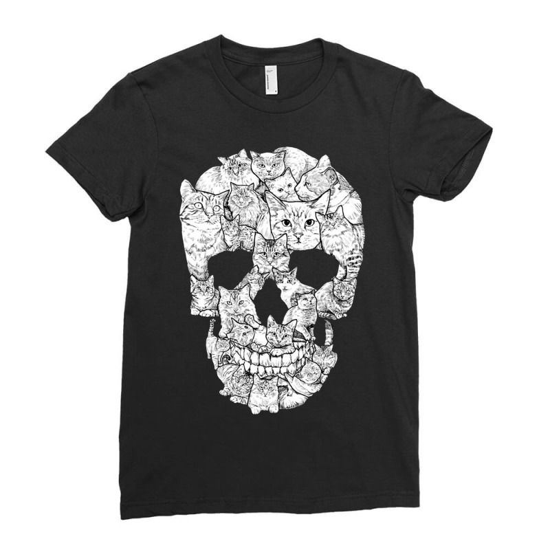 Cat Skull Kitty Skeleton Halloween Costume Idea Ladies Fitted T-Shirt by behindcedar22 | Artistshot