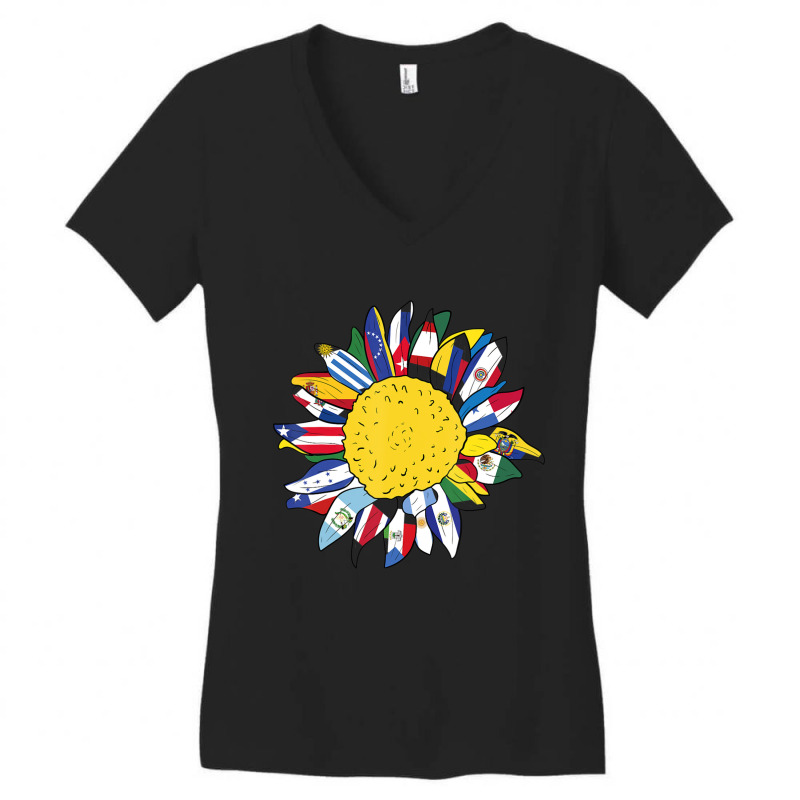 National Hispanic Heritage Month Sunflower Latino Flags Women's V-Neck T-Shirt by cm-arts | Artistshot