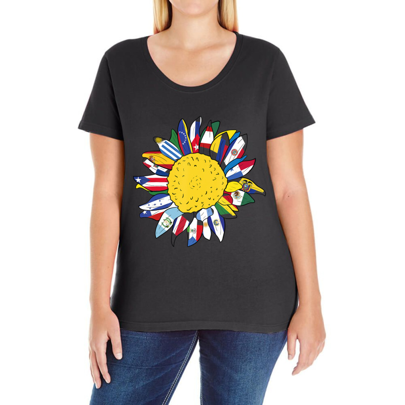 National Hispanic Heritage Month Sunflower Latino Flags Ladies Curvy T-Shirt by cm-arts | Artistshot