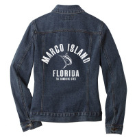 Marco Island Florida Fl Retro Vintage Beach Front & Back Long Sleeve T Ladies Denim Jacket | Artistshot