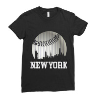 New York Ny Skyline Baseball Stripes For Gameday Retro Style Ladies Fitted T-shirt | Artistshot