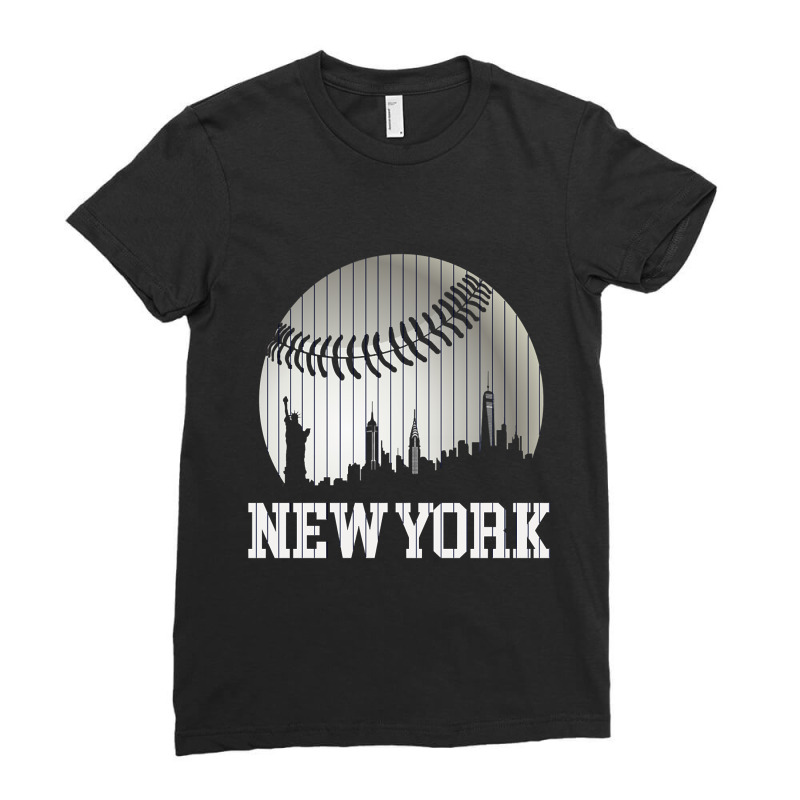 New York Ny Skyline Baseball Stripes For Gameday Retro Style Ladies Fitted T-Shirt by Kanmosrin52 | Artistshot